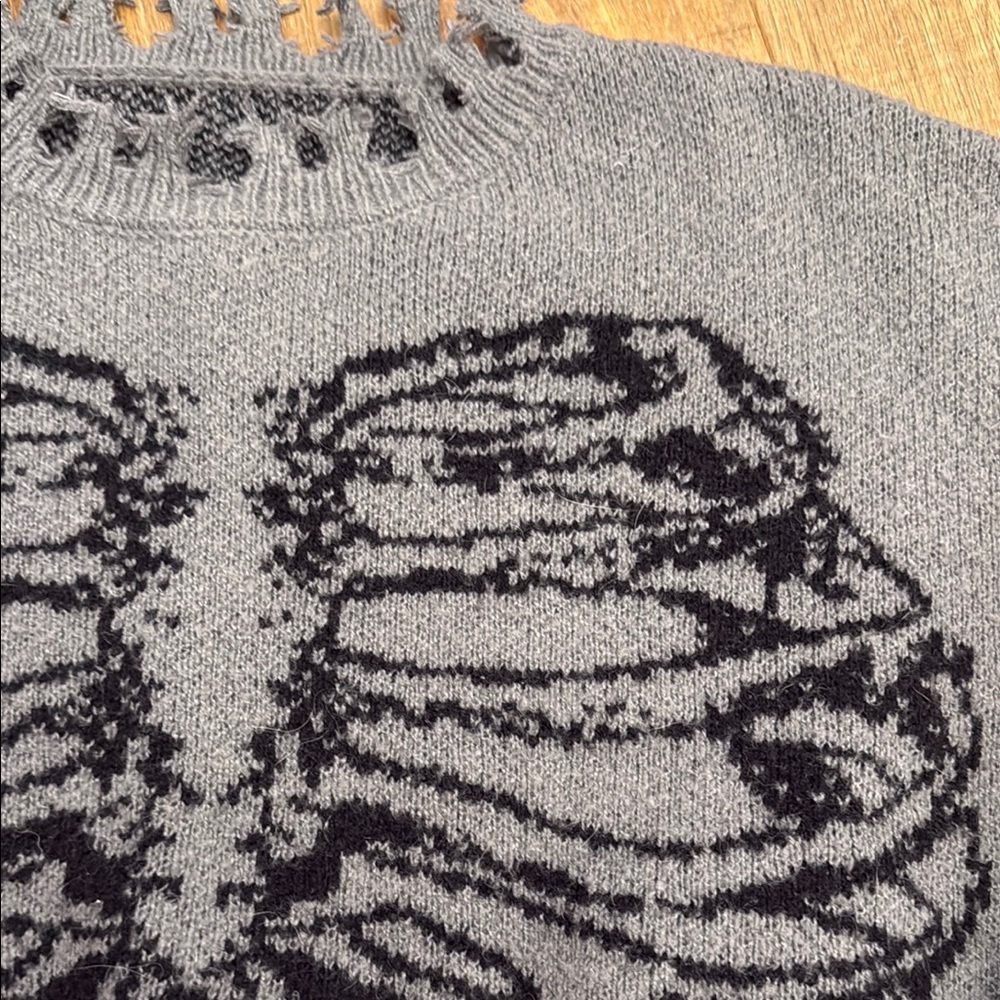 Gray Distressed Skeleton Sweater - image 2
